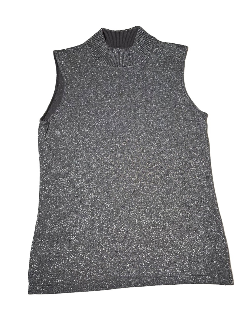 Peter Nygard Metallic Sleeveless Mock Neck Turtleneck Tank - Gray